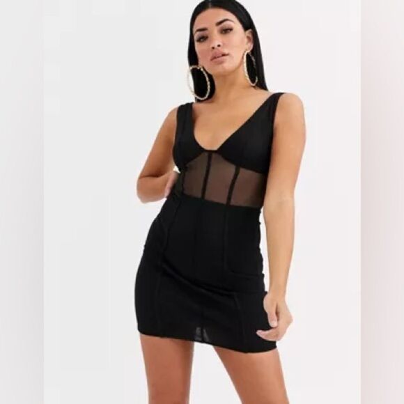 NWT She Show Black Mesh Panel Bodycon Dress - Picture 1 of 5